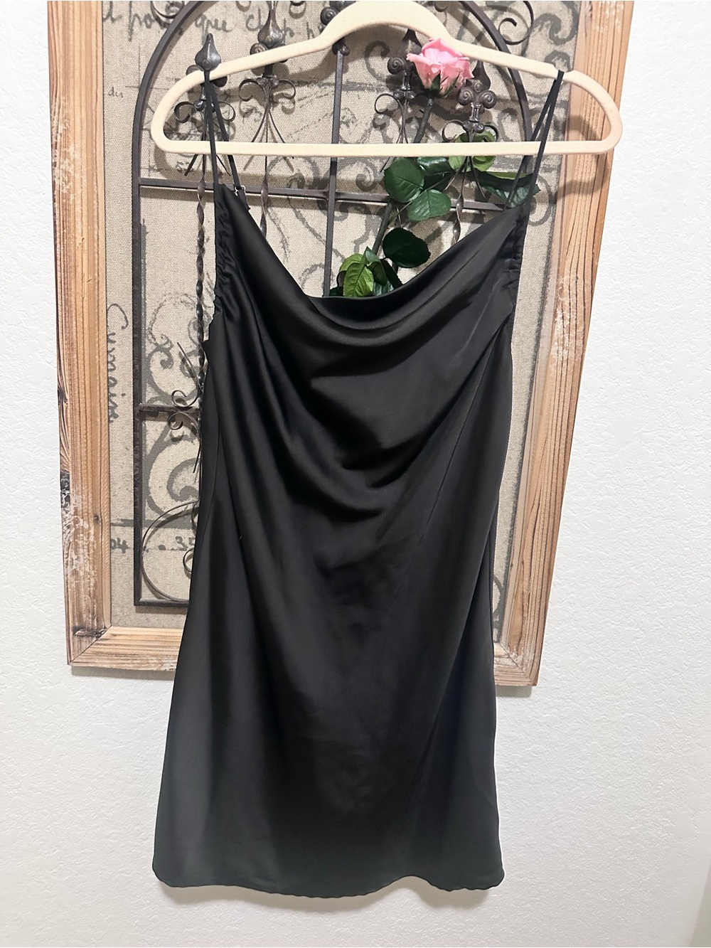 Forever 21 Black Satin Cowl Neck Mini Dress